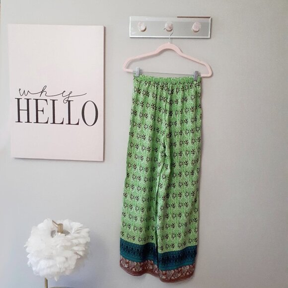 NWOT Zara green & multicolour abstract floral print high waist wide leg pants, S - Picture 10 of 14